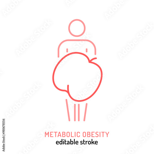 Intra-abdominal fat icon. Truncal obesity line pictogram.