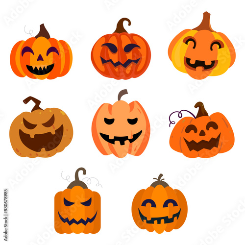 Halloween Pumpkins Collection Flat Vector