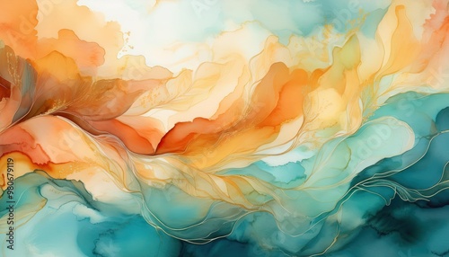 Abstract art with teal and orange