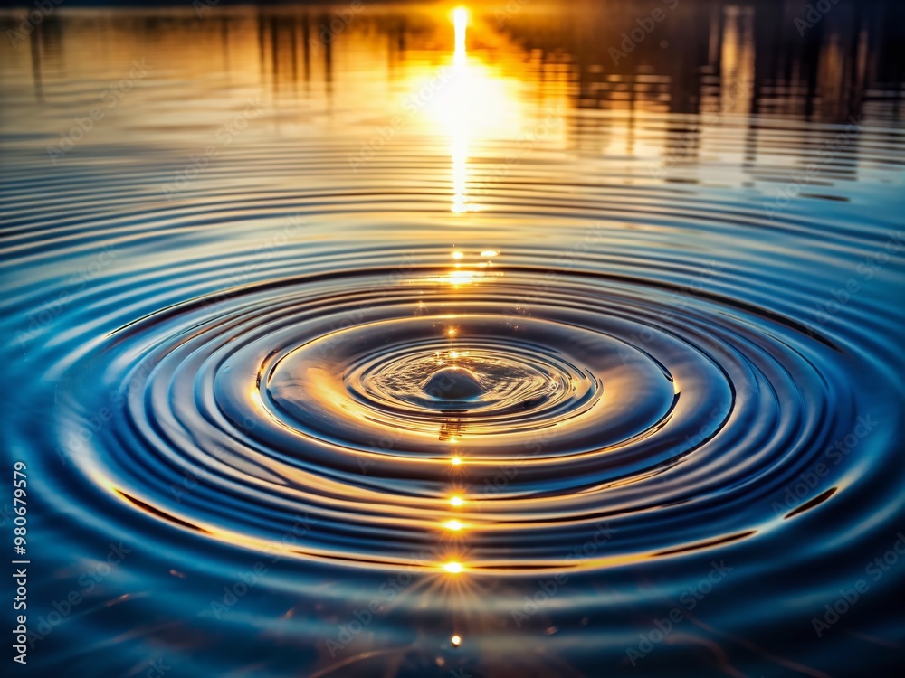 Ripple effect begins as a single raindrop breaks the serene surface of calm water, creating intricate patterns and concentric circles of shimmering light. Ripple effect begins as a single raindrop breaks the serene surface of calm water, creating intricate patterns and concentric circles of shimmering light.