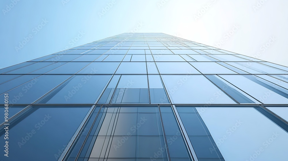 A striking 3D visualization of a silver tall glass building, showcasing modern architectural design with sleek lines and reflective surfaces, set against a clear blue sky, symbolizing innovation A striking 3D visualization of a silver tall glass building, showcasing modern architectural design with sleek lines and reflective surfaces, set against a clear blue sky, symbolizing innovation