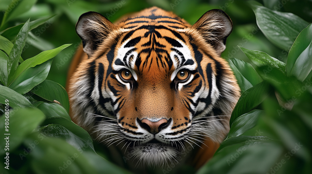 Fototapeta premium Close Up of a Tiger s Face in the Jungle