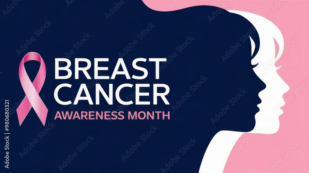 Image of two female profiles and a pink ribbon with the text “Breast Cancer Awareness Month” in pink and blue colors. Poster on the theme of fighting breast cancer and Breast Cancer Awareness Month Image of two female profiles and a pink ribbon with the text “Breast Cancer Awareness Month” in pink and blue colors. Poster on the theme of fighting breast cancer and Breast Cancer Awareness Month