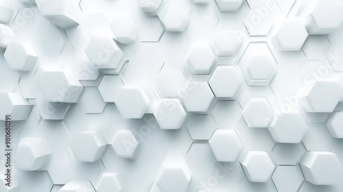 A sleek white abstract geometric background featuring interlocking hexagons and subtle shadows,