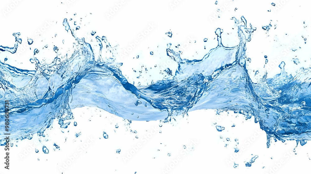 A Splash of Water Creating Waves and Droplets on a White Background A Splash of Water Creating Waves and Droplets on a White Background