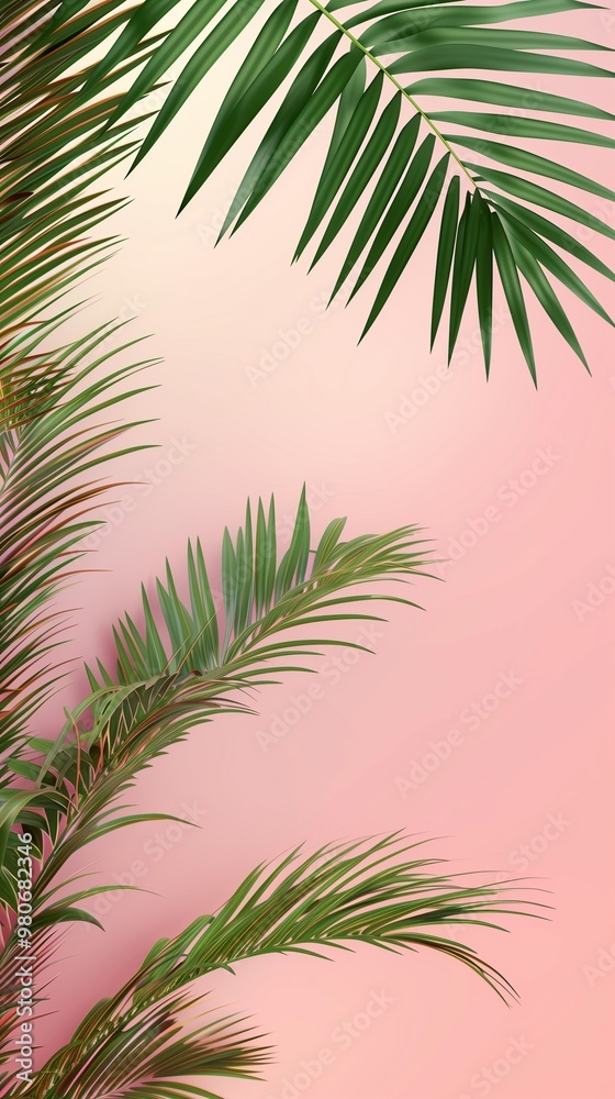 Naklejka premium Palm coconut green leaf organic nature environment on pink story background