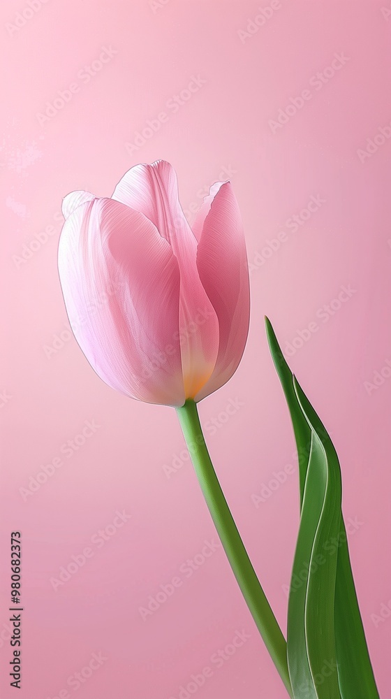 Fototapeta premium Pink tulip leaf organic nature environment on pink story background