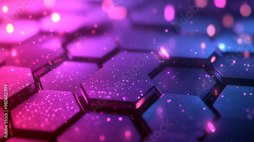 Abstract Hexagon Pattern with Glowing Lights and Gradient Colors