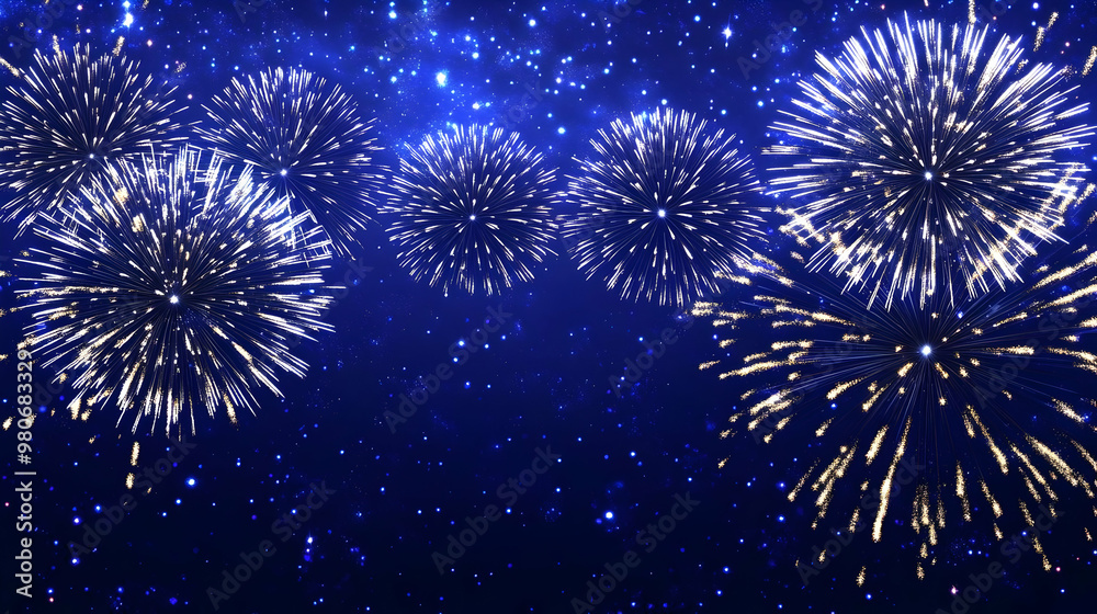 Naklejka premium Golden Fireworks Display Exploding in the Night Sky with Stars