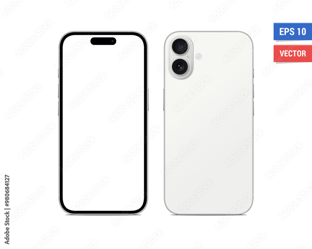 Realistic vector Apple iPhone 16 Plus mockup with blank screen isolated on white background. Scale image any resolution Realistic vector Apple iPhone 16 Plus mockup with blank screen isolated on white background. Scale image any resolution