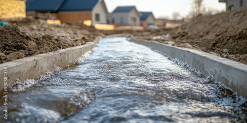 Water flows through a concrete channel.