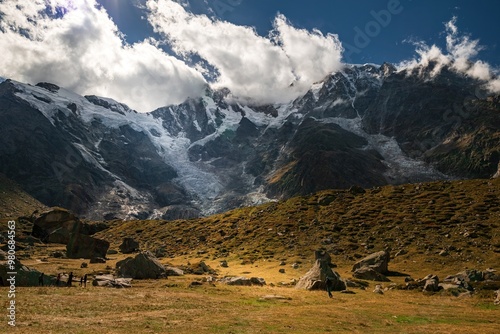 Landscape with glaciers on the peaks of Monte Rosa Alps, Italy
