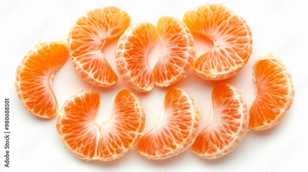Fresh Mandarin Orange Segments on White Background Fresh Mandarin Orange Segments on White Background