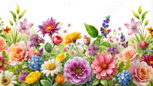 High-resolution transparent image of blooming flowers in an ornamental border, suitable for website and print design.