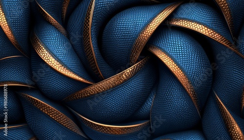 Abstract Intertwined Blue and Gold Leather Texture photo