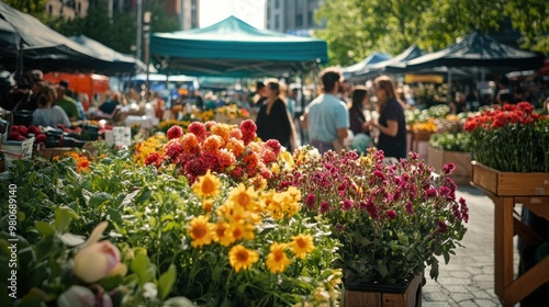Wallpaper Mural A vibrant flower market scene filled with colorful blooms and people enjoying the atmosphere. Torontodigital.ca