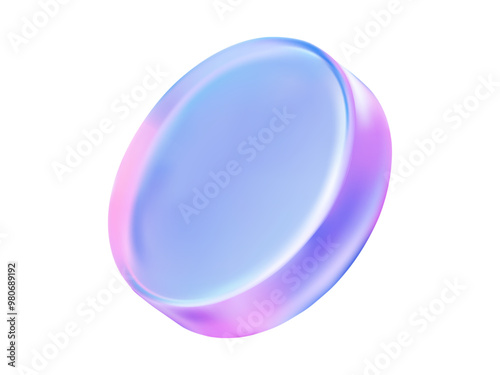 3D holographic disk in pink and blue colors.