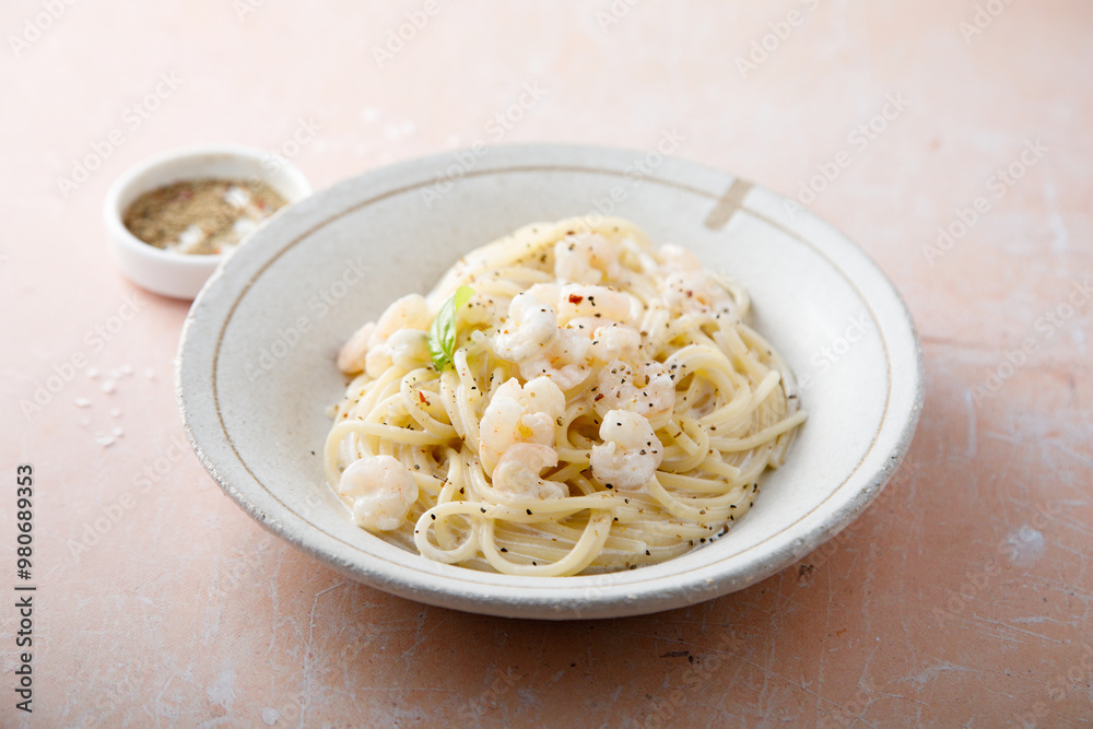 Pasta with cream sauce and shrimps Pasta with cream sauce and shrimps