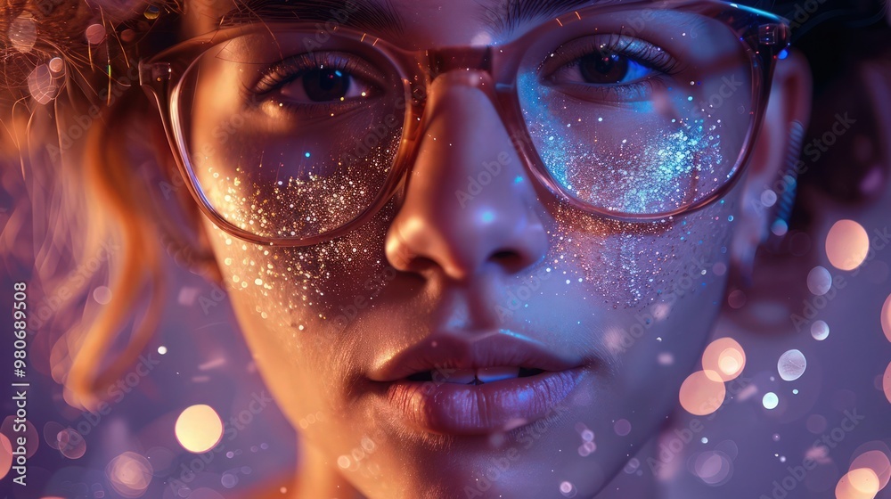 Close-up of a woman's face covered in glitter Close-up of a woman's face covered in glitter