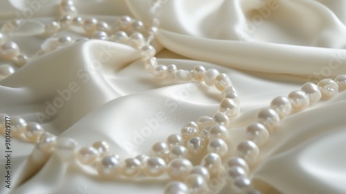 Elegant Pearl Necklace on Silk Fabric - Luxury Jewelry Photography