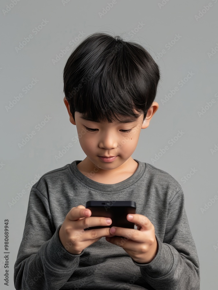 Portrait of lovely young boy play game smart phone. Portrait of lovely young boy play game smart phone.