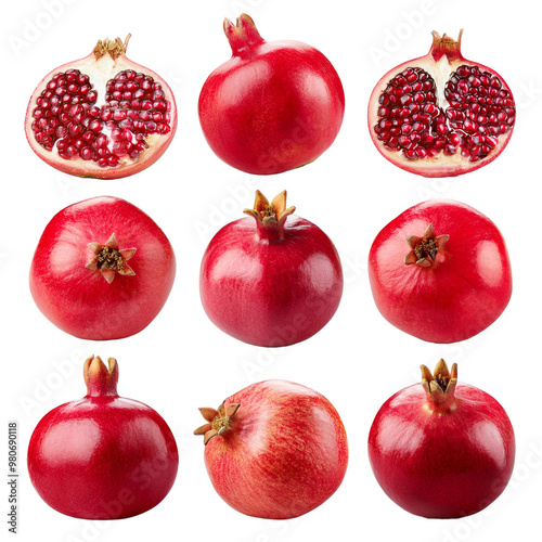 pomegranate collection isolated on white,