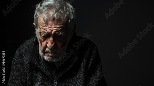 Upset Man on black background.