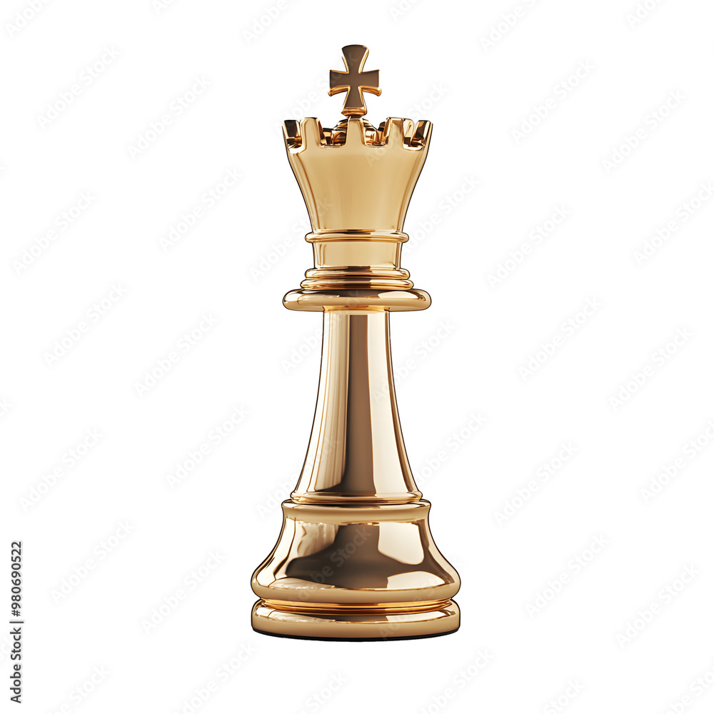 Elegant Golden Queen Chess Piece Isolated on Transparent Background