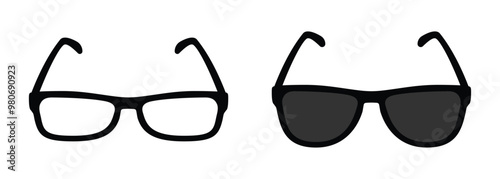 glasses symbol. simple eyeglasses and sunglasses icon. transparent png and vector illustration.