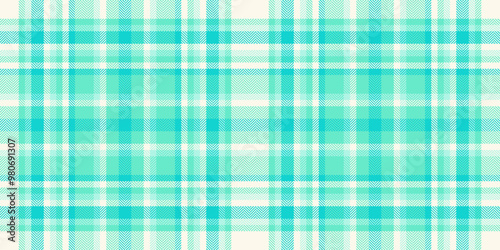 Crease seamless textile tartan, mid check plaid pattern. France vector texture fabric background in teal and sea shell colors.