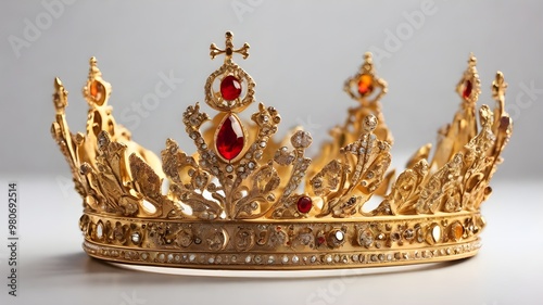 Golden crown with intricate gemstone details representing power, royalty, and opulence"