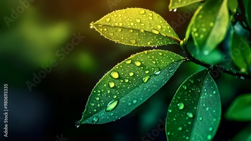 Optimistic Nature: Dew-Kissed Leaf with Bright Future