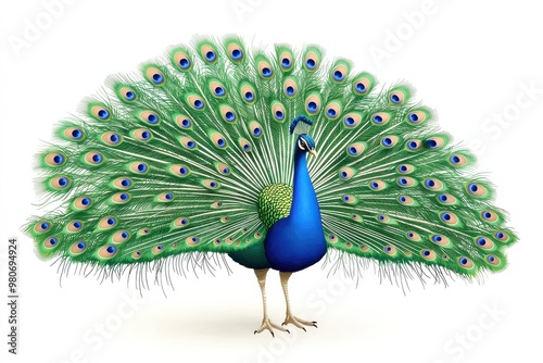 Vibrant blue peacock with striking feather display