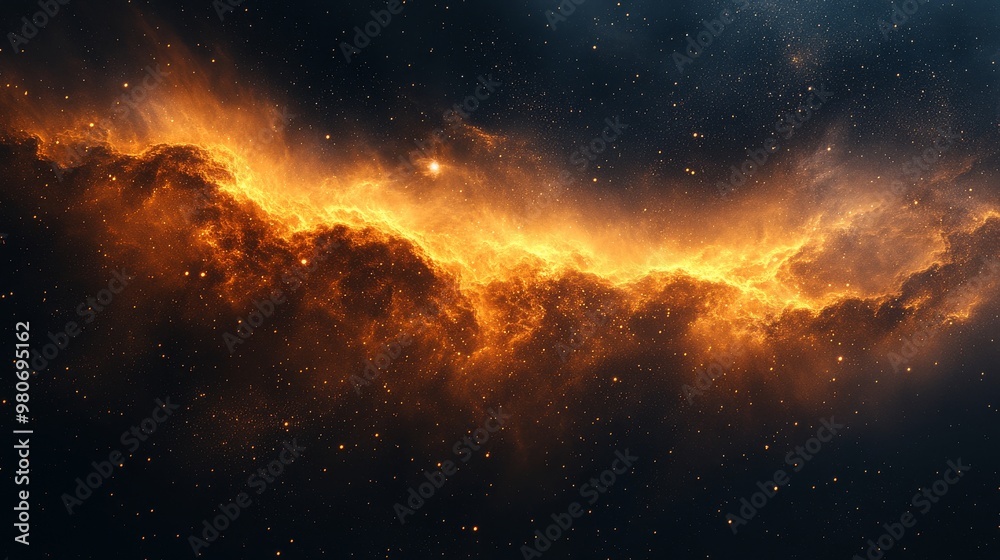 Stunning image of a vibrant, swirling nebula with bright orange and yellow hues set against a dark, star-filled backdrop Stunning image of a vibrant, swirling nebula with bright orange and yellow hues set against a dark, star-filled backdrop