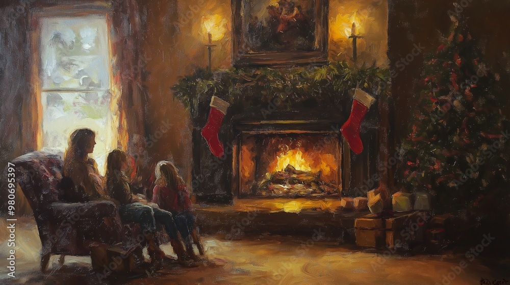 Family Christmas Eve by Fireplace Family Christmas Eve by Fireplace