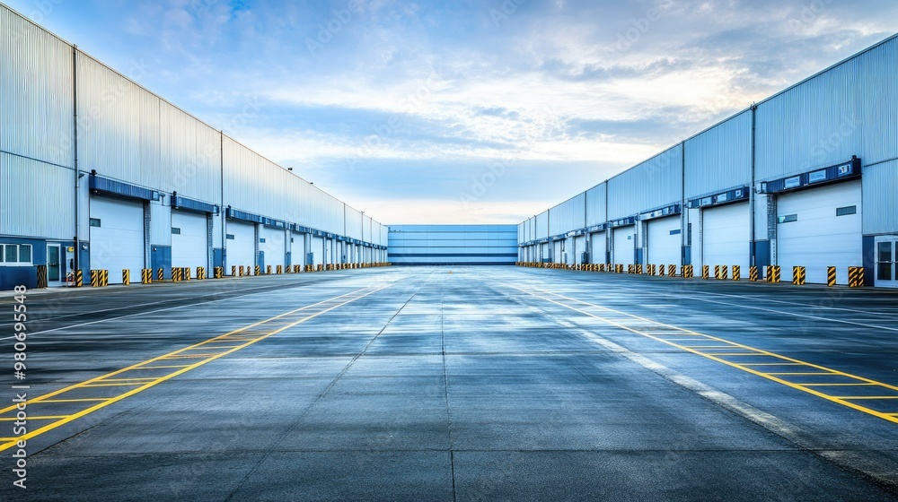Empty shipping docks at a logistics center, with plenty of room for text or branding. Empty shipping docks at a logistics center, with plenty of room for text or branding.