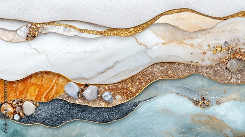 Luxurious marble and gold layers with sparkling diamonds background.