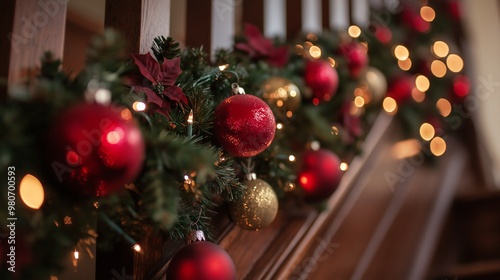 Christmas Decorations on Staircase Banister