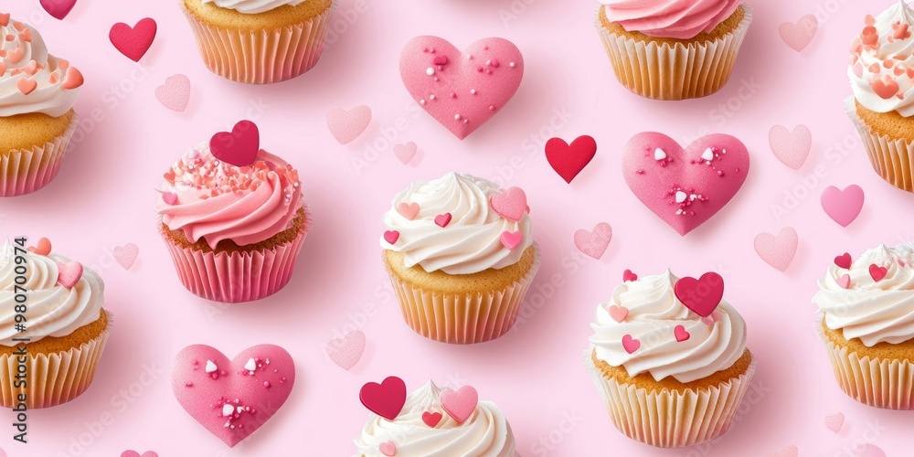 Cupcakes and hearts for Valentine's Day. Cupcakes and hearts for Valentine's Day.