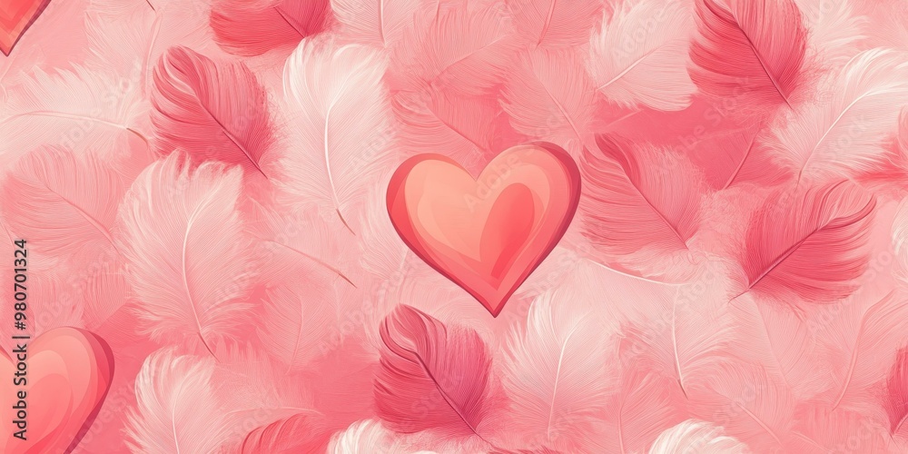 A heart surrounded by soft pink feathers. A heart surrounded by soft pink feathers.
