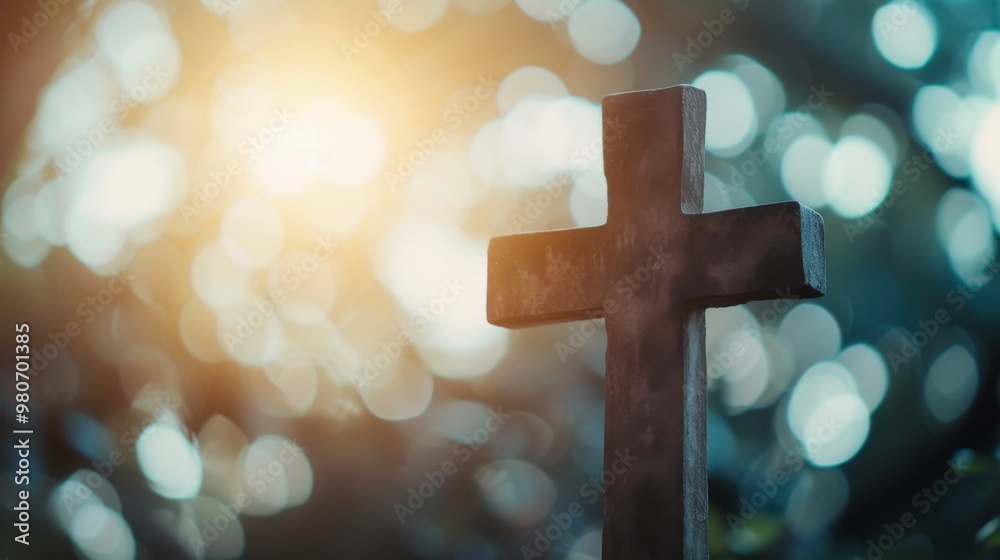 Wooden Cross with Bokeh Lights: A Symbol of Faith and Hope
