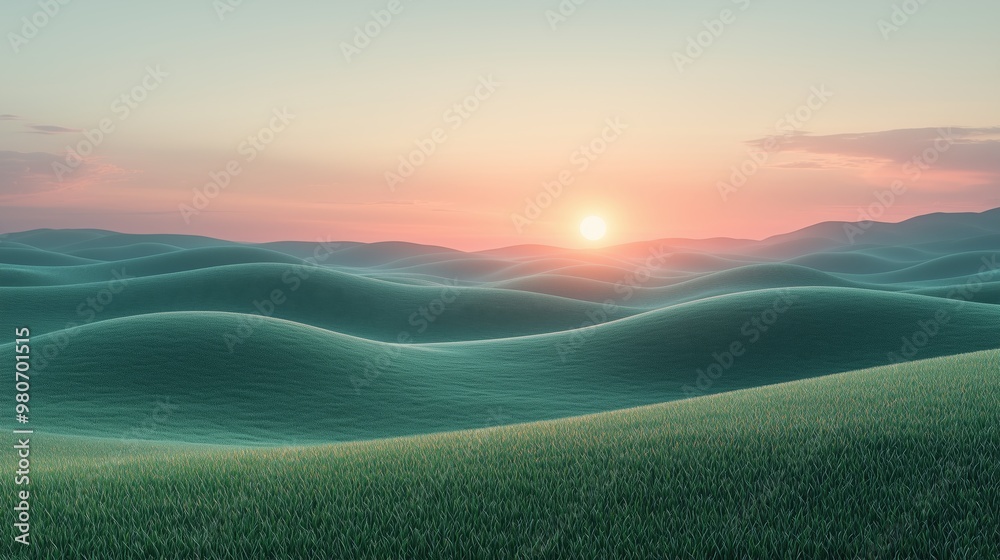 A serene landscape of soft, rolling hills covered in morning light with pastel tones, capturing the tranquility of sunrise in nature. A serene landscape of soft, rolling hills covered in morning light with pastel tones, capturing the tranquility of sunrise in nature.