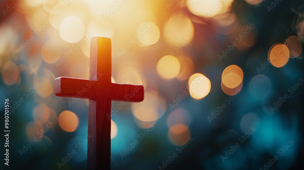 Wooden Cross Silhouette with Golden Light - Symbol of Faith Wooden Cross Silhouette with Golden Light - Symbol of Faith