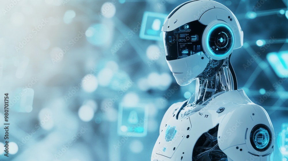 Futuristic robot with digital interface, advanced AI technology concept Futuristic robot with digital interface, advanced AI technology concept
