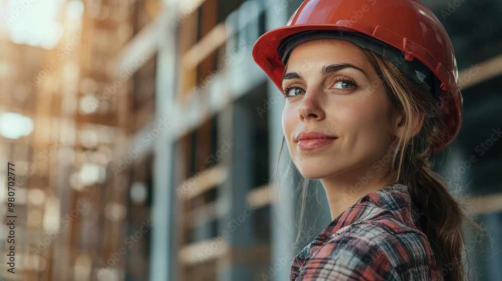 Confident Female Worker at a Construction Site Demonstrating Empowerment and Professionalism in the Construction Industry Confident Female Worker at a Construction Site Demonstrating Empowerment and Professionalism in the Construction Industry