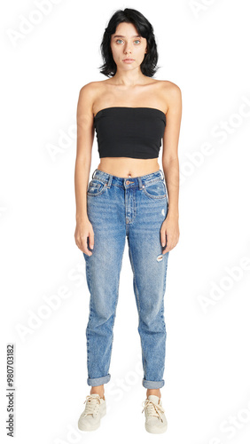 Woman in a black bandeau top png full body mockup