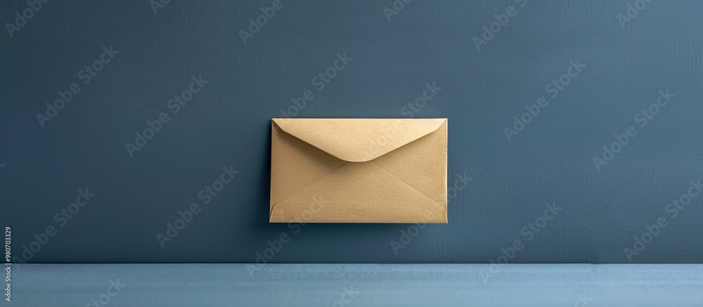 Beige envelope on a blue surface with copy space image