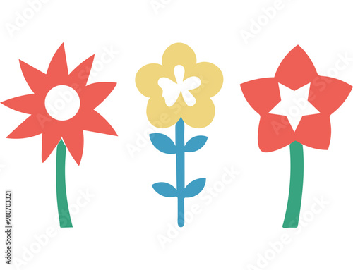 Hand draw Modern folk boho single isolated flowers pattern in Scandinavian style. Floral Slovak plant cutout collage decor elements. Swedish folklore drawing, Nordic wildflower concept. Generative AI