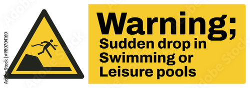 ISO warning safety signs text variation_warning ; sudden drop in swimming or leisure pools landscape size 1/2 a4,a3,a2,a1	

