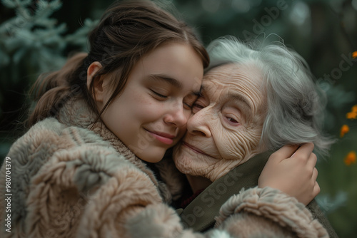 Caregiver Hugging an Elderly Person Sharing Warmth and Care in a Compassionate and Loving Home Care Environment